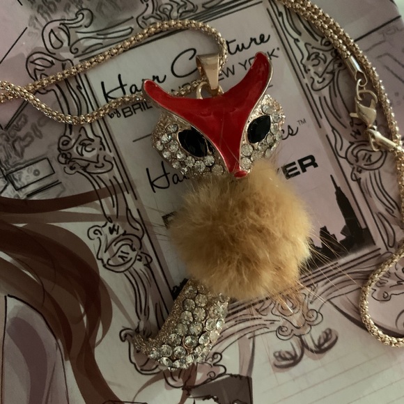 Furry Red Gold Crystal Fox Necklace - Picture 9 of 12